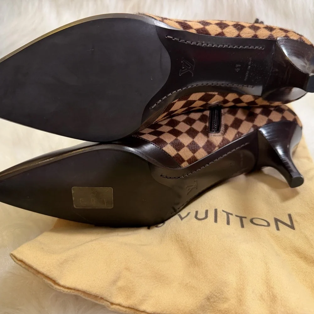 Louis Vuitton Black and Brown Checkered Heeled Boots - Picture 10 of 13